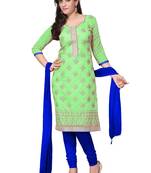 Green Chanderi Cotton Embroidered Unstitched Dress Material