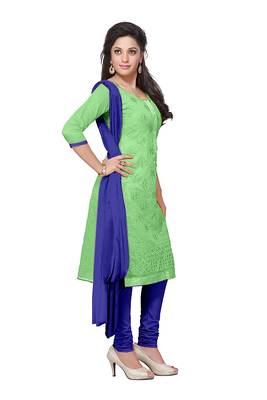 Green Chanderi Cotton Embroidered Unstitched Dress Material 2