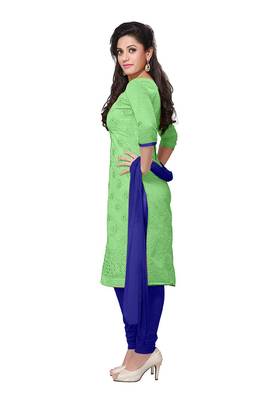 Green Chanderi Cotton Embroidered Unstitched Dress Material 3