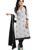 Grey Chanderi Cotton Embroidered Unstitched Dress Material