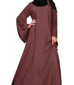 Justkartit Women'S Beads Work Casual Wear Nida Plain Abaya Burka With Hijab Scarf 