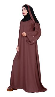 Justkartit Women'S Beads Work Casual Wear Nida Plain Abaya Burka With Hijab Scarf  2