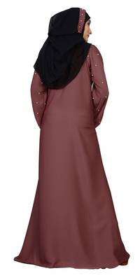 Justkartit Women'S Beads Work Casual Wear Nida Plain Abaya Burka With Hijab Scarf  3