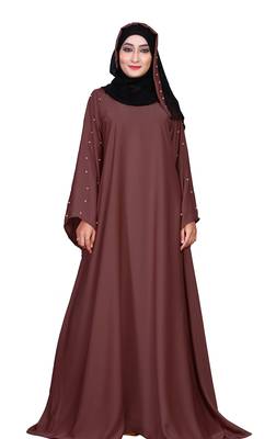 Justkartit Women'S Beads Work Casual Wear Nida Plain Abaya Burka With Hijab Scarf  5