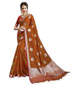 Rust woven cotton silk saree with blouse