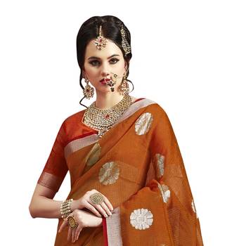 Rust woven cotton silk saree with blouse 2