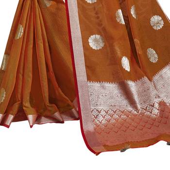 Rust woven cotton silk saree with blouse 3