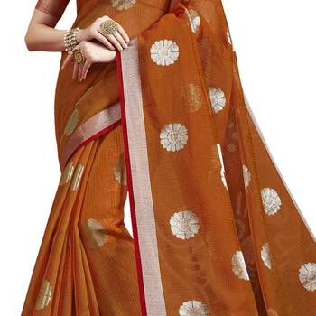 Rust woven cotton silk saree with blouse 4