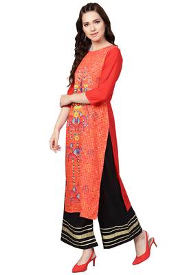 Women's Poly Crepe Red & Black Printed A-Line Kurta Palazzo Sets 1