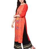 Women's Poly Crepe Red & Black Printed A-Line Kurta Palazzo Sets