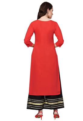 Women's Poly Crepe Red & Black Printed A-Line Kurta Palazzo Sets 2
