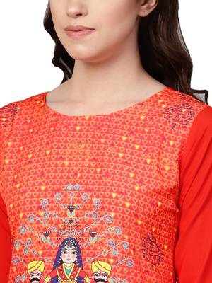 Women's Poly Crepe Red & Black Printed A-Line Kurta Palazzo Sets 3