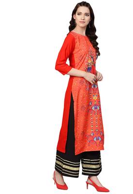 Women's Poly Crepe Red & Black Printed A-Line Kurta Palazzo Sets 5