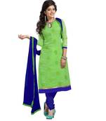 Green Chanderi Cotton Embroidered Unstitched Dress Material