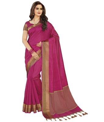 Pink printed tussar silk saree with blouse 1