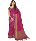 Pink printed tussar silk saree with blouse