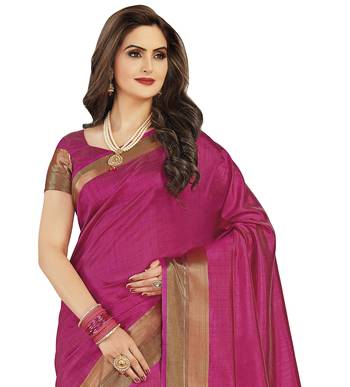 Pink printed tussar silk saree with blouse 2