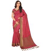 Pink printed tussar silk saree with blouse