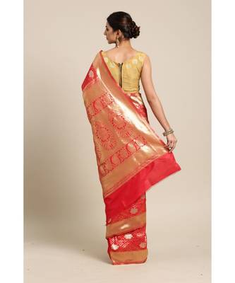 Red printed Silk blend saree with blouse 2