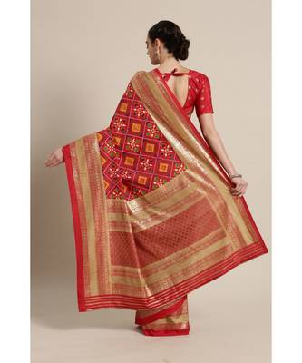 Red printed Silk blend saree with blouse 2