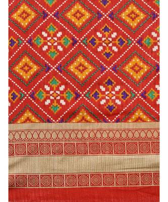 Red printed Silk blend saree with blouse 4