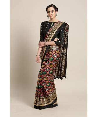 Black printed Silk blend saree with blouse 1