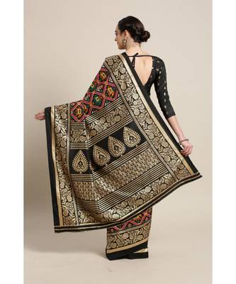 Black printed Silk blend saree with blouse 2