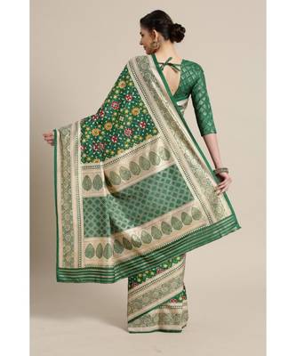 Green printed Silk blend saree with blouse 2