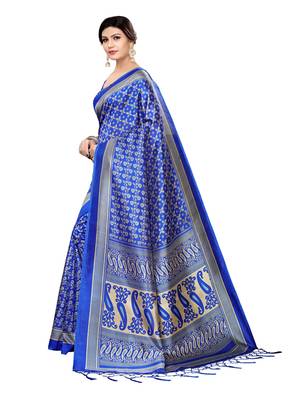 Multicolor Printed Poly Silk Saree With Blouse 2