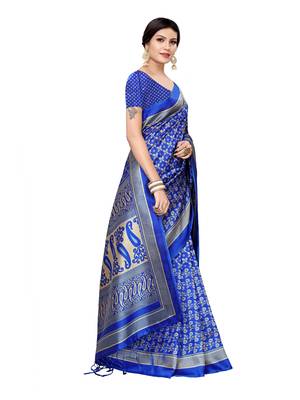 Multicolor Printed Poly Silk Saree With Blouse 3