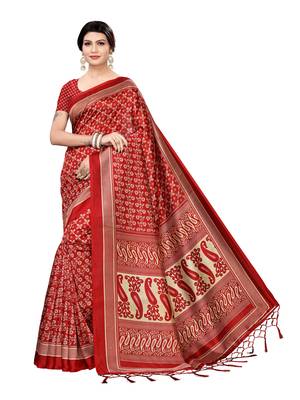 Multicolor Printed Poly Silk Saree With Blouse 1