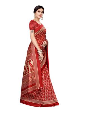 Multicolor Printed Poly Silk Saree With Blouse 3