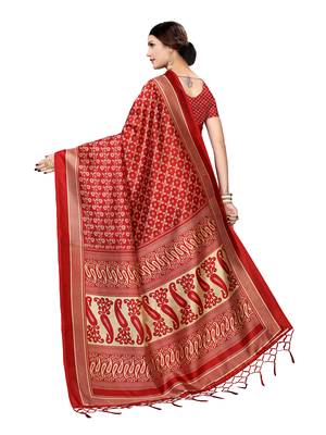 Multicolor Printed Poly Silk Saree With Blouse 4