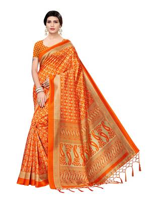 Multicolor Printed Poly Silk Saree With Blouse 1