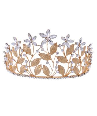 Gold Alloy Rhodium Plated American Diamond Floral Tiara 1