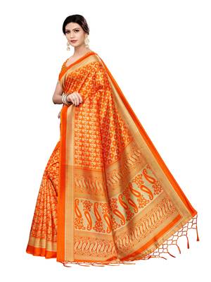 Multicolor Printed Poly Silk Saree With Blouse 2