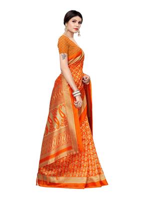 Multicolor Printed Poly Silk Saree With Blouse 3