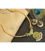 Beautiful Green Pearl Designer Temple Necklace Set