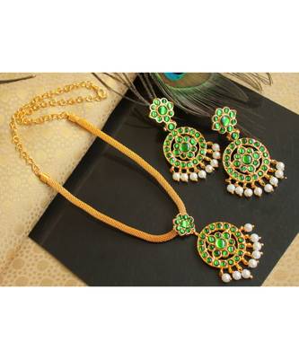 Beautiful Green Pearl Designer Temple Necklace Set 1