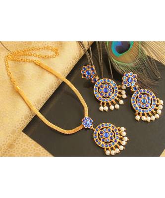 Beautiful Blue Pearl Designer Temple Necklace Set 1