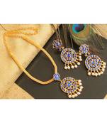 Beautiful Blue Pearl Designer Temple Necklace Set