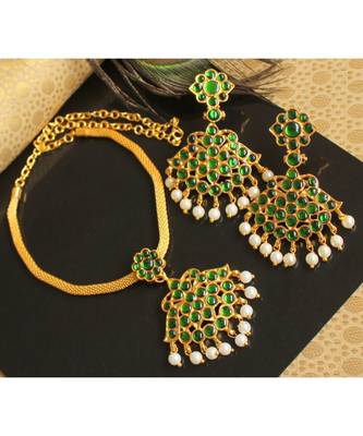 Beautiful Green Pearl Designer Temple Necklace Set 1