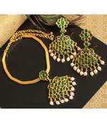 Beautiful Green Pearl Designer Temple Necklace Set