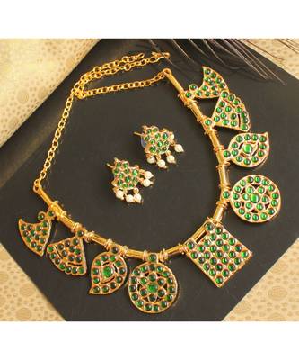 Beautiful Green Designer Temple Saradu Attigai Necklace Set 1