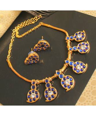 Beautiful Blue White Mango Designer Temple Necklace Set 1
