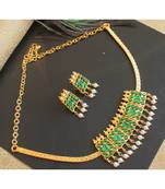 Beautiful Green Poothali Pearl Designer Temple Necklace Set