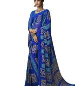 Blue Printed Chiffon Saree With Blouse
