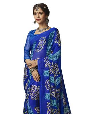 Blue Printed Chiffon Saree With Blouse 2