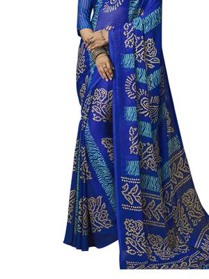 Blue Printed Chiffon Saree With Blouse 3