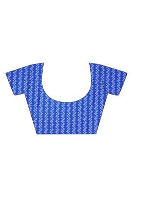 Blue Printed Chiffon Saree With Blouse 4